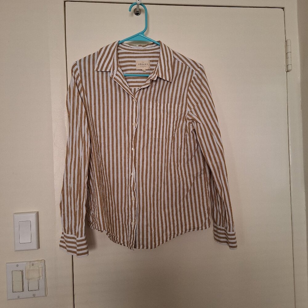 White and brown striped women's button-up - Picture 3 of 5